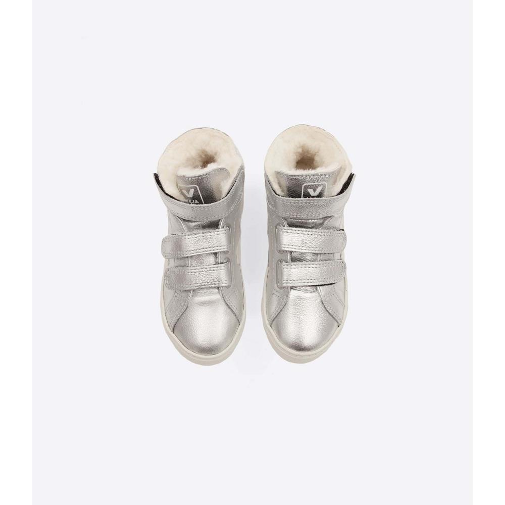 Kids' Veja ESPLAR MID FURED LEATHER High Tops Silver | SG 690NWY